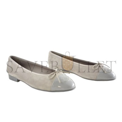 CHANEL GRAY SUEDE PATENT CC BOW TIE BALLET FLAT G02819